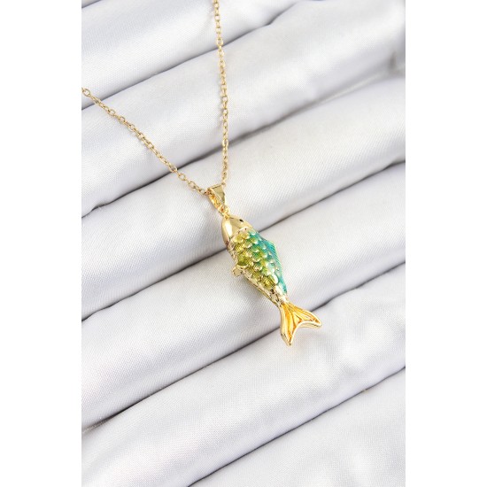 316L Çelik Zincir Karışık Renk Balık Model Gold Kadın Kolye - TJ-BKO10327