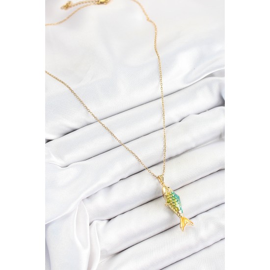 316L Çelik Zincir Karışık Renk Balık Model Gold Kadın Kolye - TJ-BKO10327