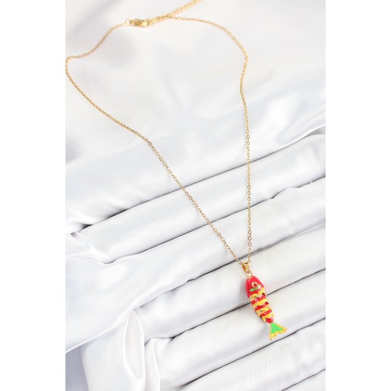 316L Çelik Zincir Karışık Renk Balık Model Gold Kadın Kolye - TJ-BKO10328