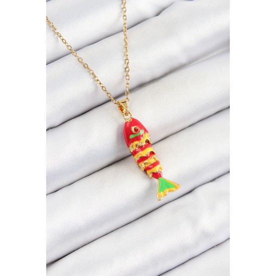 316L Çelik Zincir Karışık Renk Balık Model Gold Kadın Kolye - TJ-BKO10328