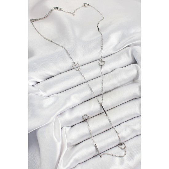 316L Çelik Kelebek Figürlü Y Model Gümüş Renk Kadın Kolye - TJ-BKO10330