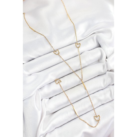 316L Çelik Kelebek Figürlü Y Model Gold Renk Kadın Kolye - TJ-BKO10331