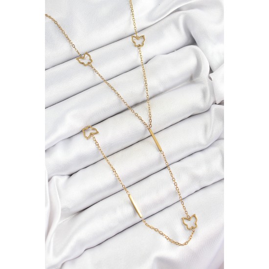 316L Çelik Kelebek Figürlü Y Model Gold Renk Kadın Kolye - TJ-BKO10331