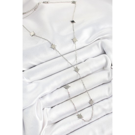 316L Çelik Kutup Yıldızı Figürlü Y Model Gümüş Renk Kadın Kolye - TJ-BKO10332