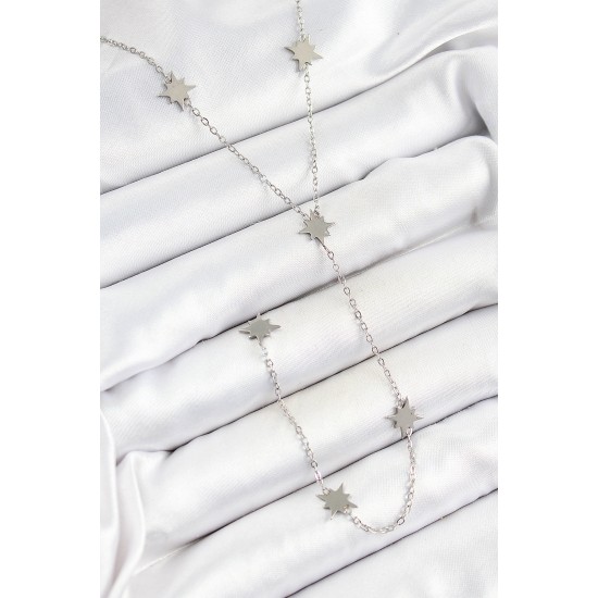 316L Çelik Kutup Yıldızı Figürlü Y Model Gümüş Renk Kadın Kolye - TJ-BKO10332