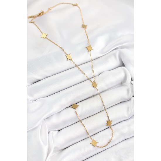 316L Çelik Kutup Yıldızı Figürlü Y Model Gold Renk Kadın Kolye - TJ-BKO10333