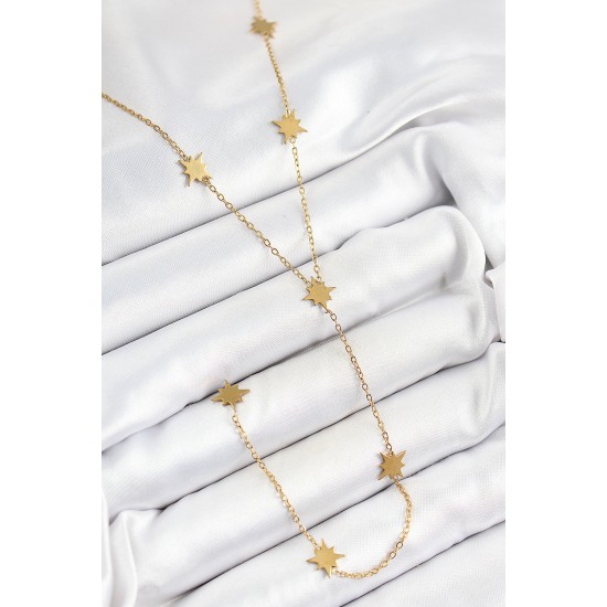 316L Çelik Kutup Yıldızı Figürlü Y Model Gold Renk Kadın Kolye - TJ-BKO10333