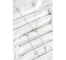 316L Çelik Zirkon Taşlı Kalp Figürlü Y Model Gümüş Renk Kadın Kolye - TJ-BKO10334