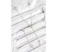 316L Çelik Zirkon Taşlı Kalp Figürlü Y Model Gümüş Renk Kadın Kolye - TJ-BKO10334