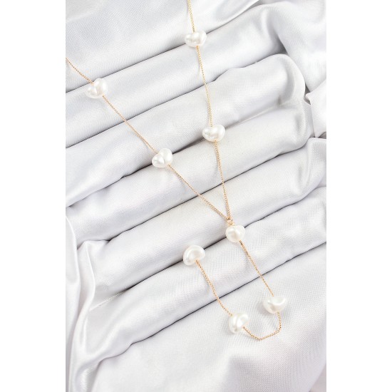 316L Çelik İncili Kalp Figürlü Y Model Gold Renk Kadın Kolye - TJ-BKO10335