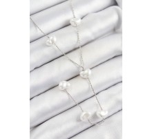 316L Çelik İncili Kalp Figürlü Y Model Gümüş Renk Kadın Kolye - TJ-BKO10336