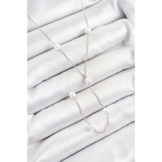 316L Çelik İnci Figürlü Y Model Gümüş Renk Kadın Kolye - TJ-BKO10337