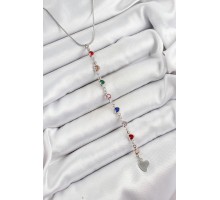 Pirinç Gümüş Renk Karışık Renk Zirkon Taşlı Kalpli Y Kadın Kolye - TJ-BKO10338