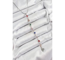 Pirinç Gümüş Renk Karışık Renk Zirkon Taşlı Kalpli Y Kadın Kolye - TJ-BKO10338