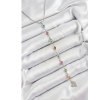 Pirinç Gümüş Renk Karışık Renk Zirkon Taşlı Y Kadın Kolye - TJ-BKO10339