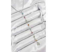 Pirinç Gümüş Renk Karışık Renk Zirkon Taşlı Y Kadın Kolye - TJ-BKO10339