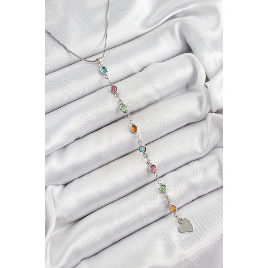 Pirinç Gümüş Renk Karışık Renk Zirkon Taşlı Y Kadın Kolye - TJ-BKO10339