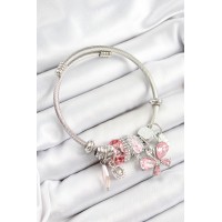 316L Çelik Pembe Zirkon Taşlı Kelebek Model Gümüş Renk Charm Bileklik - TJ-BB7248