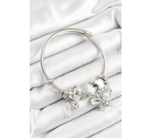 316L Çelik Beyaz Zirkon Taşlı Kelebek Model Gümüş Renk Charm Bileklik - TJ-BB7249