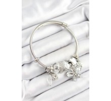 316L Çelik Beyaz Zirkon Taşlı Kelebek Model Gümüş Renk Charm Bileklik - TJ-BB7249