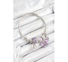 316L Çelik Mor Zirkon Taşlı Kelebek Model Gümüş Renk Charm Bileklik - TJ-BB7250