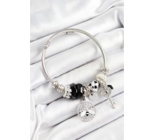 316L Çelik Siyah Zirkon Taşlı Baykuş Arı Ve Anahtar Model Gümüş Renk Charm Bileklik - TJ-BB7257