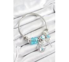 316L Çelik Mavi Zirkon Taşlı Baykuş Arı Ve Anahtar Model Gümüş Renk Charm Bileklik - TJ-BB7259
