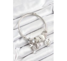 316L Çelik Beyaz Zirkon Taşlı Balık Deniz Kabuğu Ve Deniz Yıldızı Model Gümüş Renk Charm Bileklik - TJ-BB7266