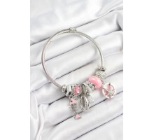 316L Çelik Pembe Zirkon Taşlı Balık Deniz Kabuğu Ve Deniz Yıldızı Model Gümüş Renk Charm Bileklik - TJ-BB7267