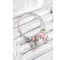 316L Çelik Pembe Zirkon Taşlı Balık Deniz Kabuğu Ve Deniz Yıldızı Model Gümüş Renk Charm Bileklik - TJ-BB7267