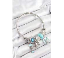 316L Çelik Mavi Zirkon Taşlı Balık Deniz Kabuğu Ve Deniz Yıldızı Model Gümüş Renk Charm Bileklik - TJ-BB7268