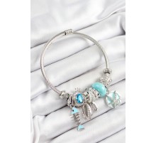 316L Çelik Mavi Zirkon Taşlı Balık Deniz Kabuğu Ve Deniz Yıldızı Model Gümüş Renk Charm Bileklik - TJ-BB7268