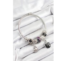 316L Çelik Siyah İstiridye Model Gümüş Renk Charm Bileklik - TJ-BB7269