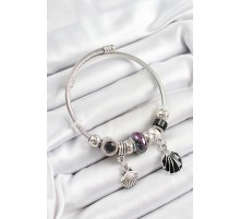 316L Çelik Siyah İstiridye Model Gümüş Renk Charm Bileklik - TJ-BB7269