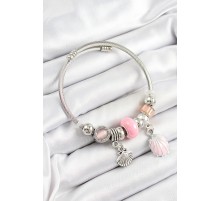 316L Çelik Pembe İstiridye Model Gümüş Renk Charm Bileklik - TJ-BB7270