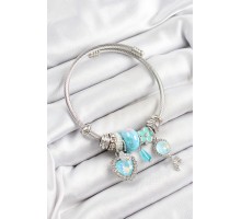 316L Çelik Mavi Zirkon Taşlı Yıldız Anahtar Ve Kalp Model Gümüş Renk Charm Bileklik - TJ-BB7277