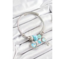 316L Çelik Mavi Zirkon Taşlı Yıldız Anahtar Ve Kalp Model Gümüş Renk Charm Bileklik - TJ-BB7277