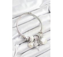 316L Çelik Beyaz Zirkon Taşlı Yıldız Melek İstiridye Ve Kalp Model Gümüş Renk Charm Bileklik - TJ-BB7279