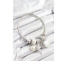 316L Çelik Beyaz Zirkon Taşlı Yıldız Melek İstiridye Ve Kalp Model Gümüş Renk Charm Bileklik - TJ-BB7279