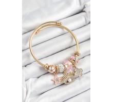 316L Çelik Pembe Zirkon Taşlı Yıldız Göz Ve Yonca Model Gold Renk Charm Bileklik - TJ-BB7284