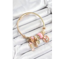 316L Çelik Pembe Zirkon Taşlı Balık Deniz Kabuğu Ve Deniz Yıldızı Model Gold Renk Charm Bileklik - TJ-BB7287