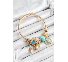 316L Çelik Mavi Zirkon Taşlı Balık Deniz Kabuğu Ve Deniz Yıldızı Model Gold Renk Charm Bileklik - TJ-BB7288