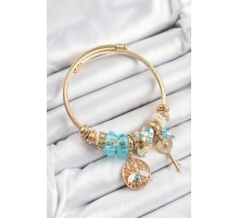 316L Çelik Mavi Zirkon Taşlı Baykuş Arı Ve Anahtar Model Gold Renk Charm Bileklik - TJ-BB7294