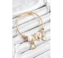 316L Çelik Beyaz Zirkon Taşlı Ayıcık Ve Kalp Model Gold Renk Charm Bileklik - TJ-BB7301