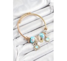 316L Çelik Mavi Zirkon Taşlı Ayıcık Ve Kalp Model Gold Renk Charm Bileklik - TJ-BB7303