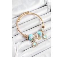 316L Çelik Mavi Zirkon Taşlı Ayıcık Ve Kalp Model Gold Renk Charm Bileklik - TJ-BB7303