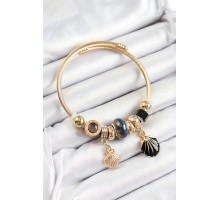 316L Çelik Siyah İstiridye Model Gold Renk Charm Bileklik - TJ-BB7304