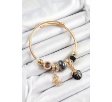316L Çelik Siyah İstiridye Model Gold Renk Charm Bileklik - TJ-BB7304
