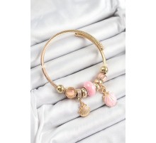 316L Çelik Pembe İstiridye Model Gold Renk Charm Bileklik - TJ-BB7305