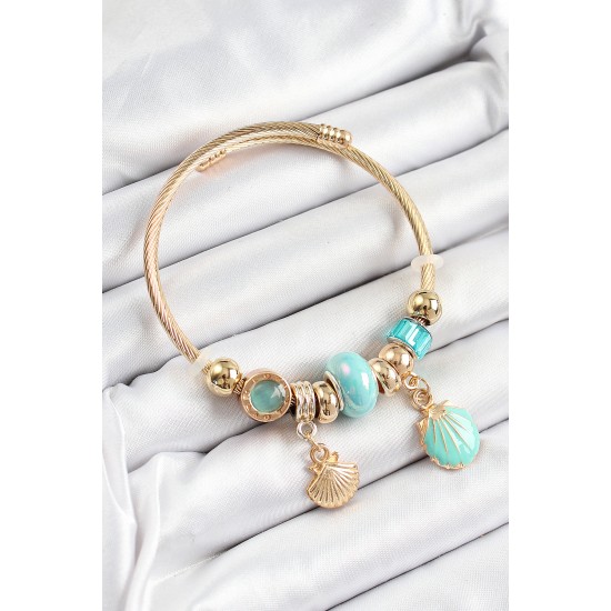 316L Çelik Mavi İstiridye Model Gold Renk Charm Bileklik - TJ-BB7306